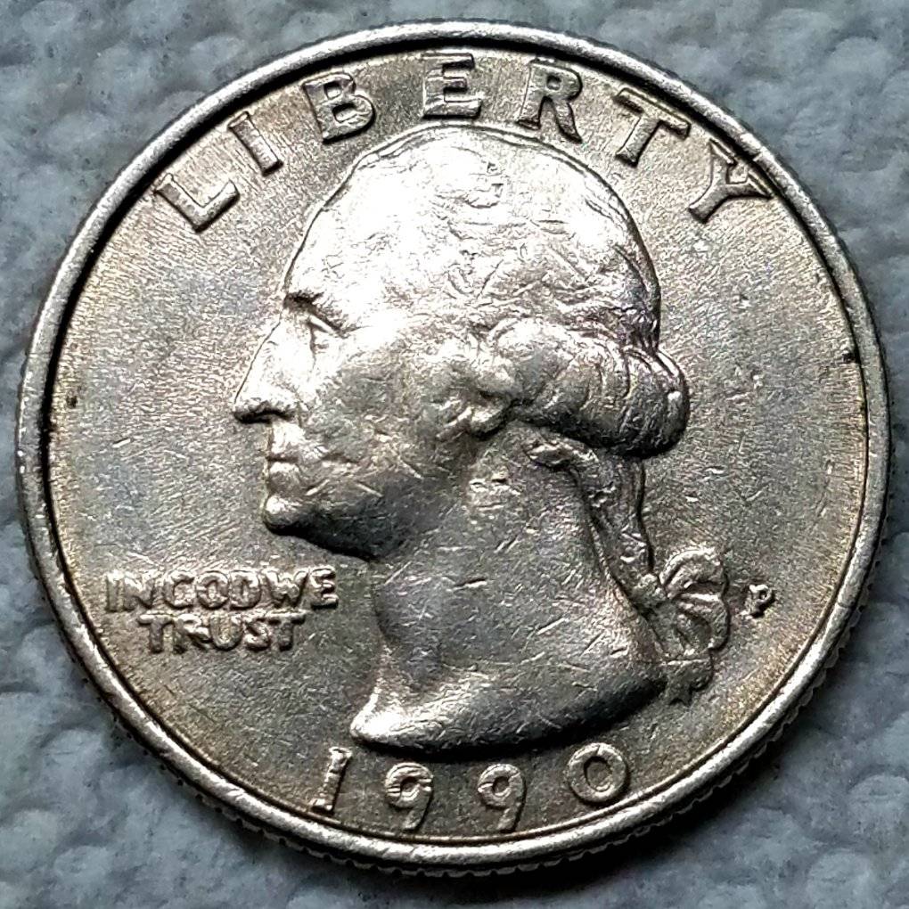 1990-P-Washington-Quarter-Interior-Die-Breaks-And-Die-Chip-At-